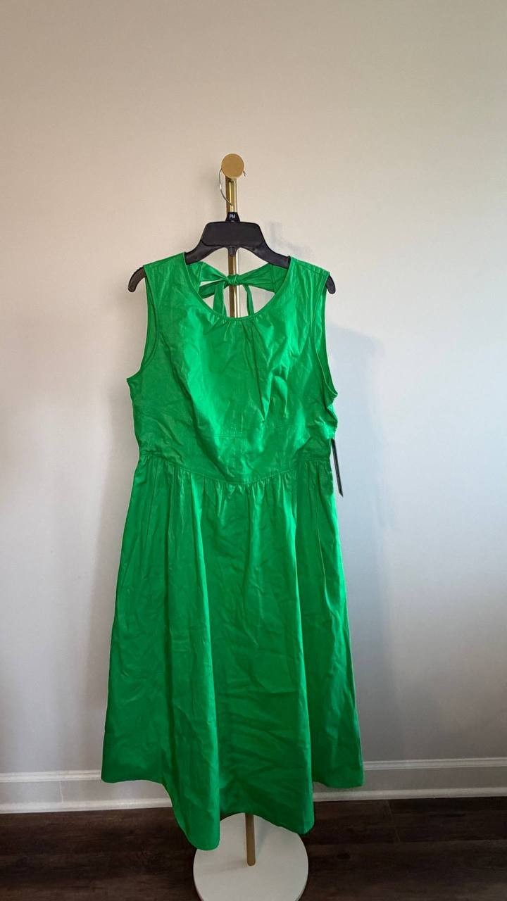 Karl Lagerfeld Paris Poplin Bow‑Back A‑Line Dress Green 10P NWT $149