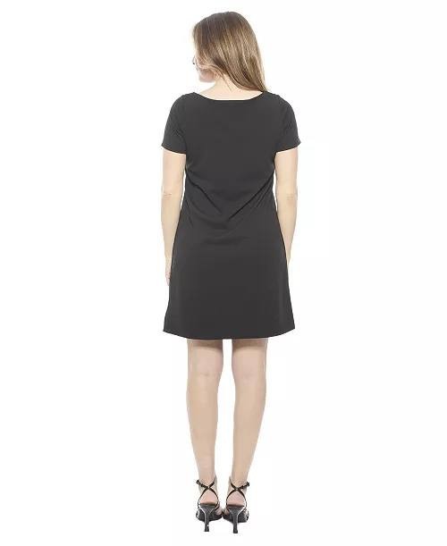 24Seven Women’s Short Sleeve Round Neck Mini Shift Dress Black M $75.99 NWT