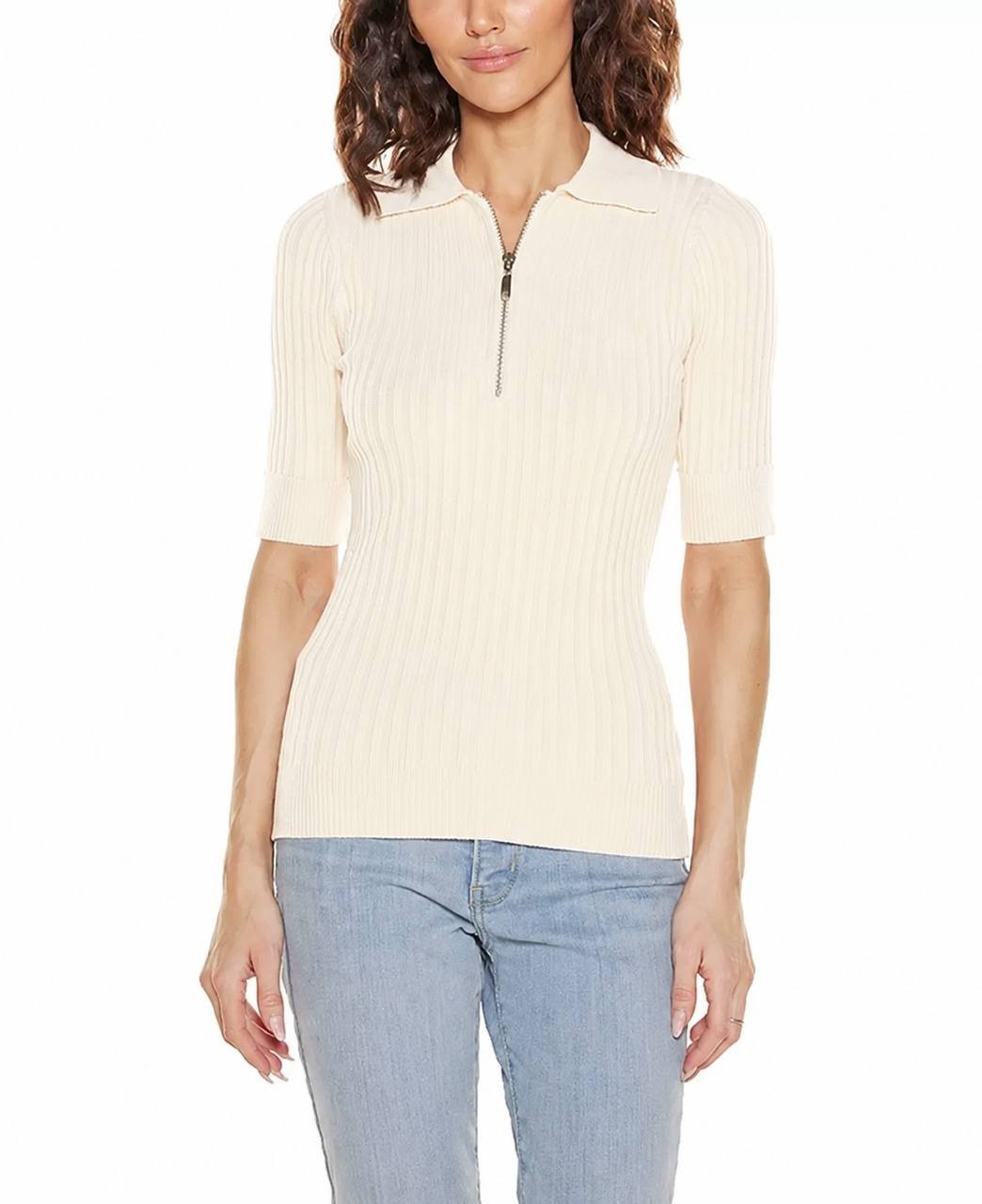 Belldini Collared Quarter-Zip Ribbed-Knit Sweater White S NWT $69