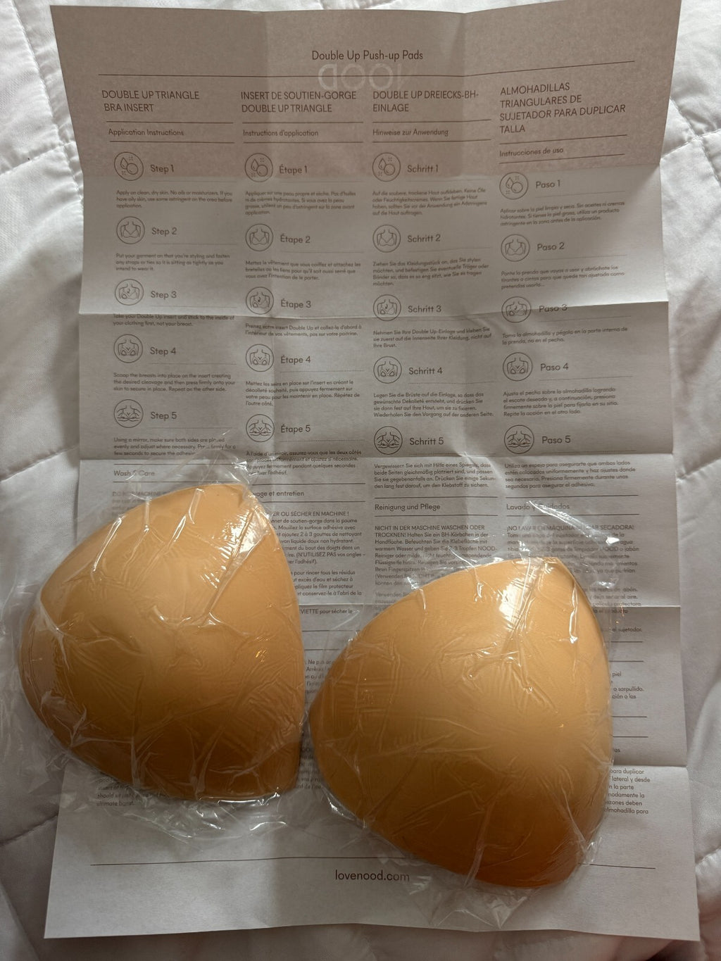 Push-Up Bra Pads D/DD - Noodist Double Up Inserts, Seamless Strapless Beige