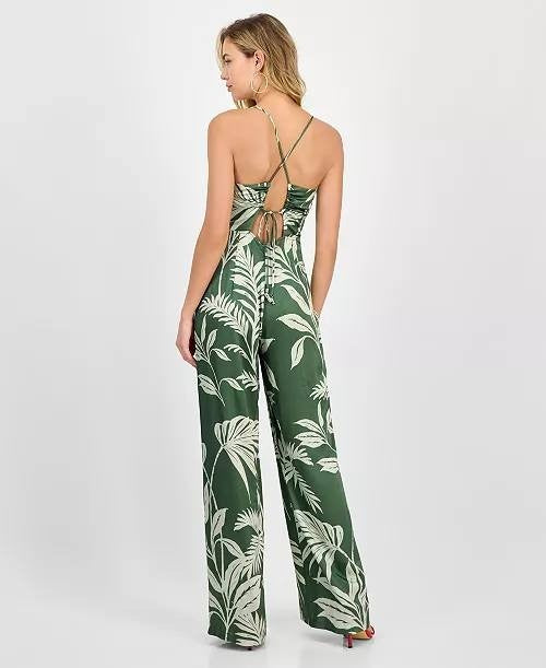 Guess Yasmin Satin Wide-Leg Jumpsuit Green Size L NWT Damaged Seam $178