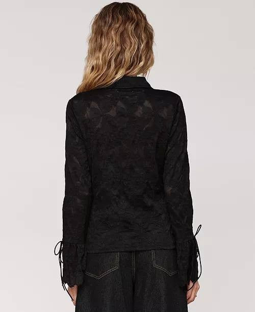 Avec Les Filles Button‑Front Flared‑Sleeve Lace Shirt – Size L – NWT – $109