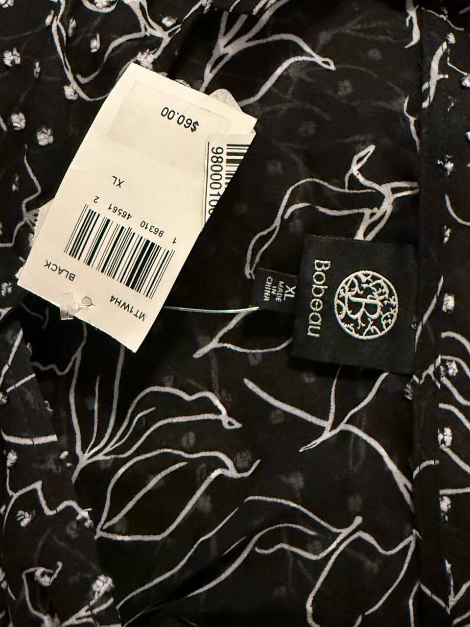 Bobeau High‑Low Floral Swiss Dot Top – Black – Size XL – NWT – $60