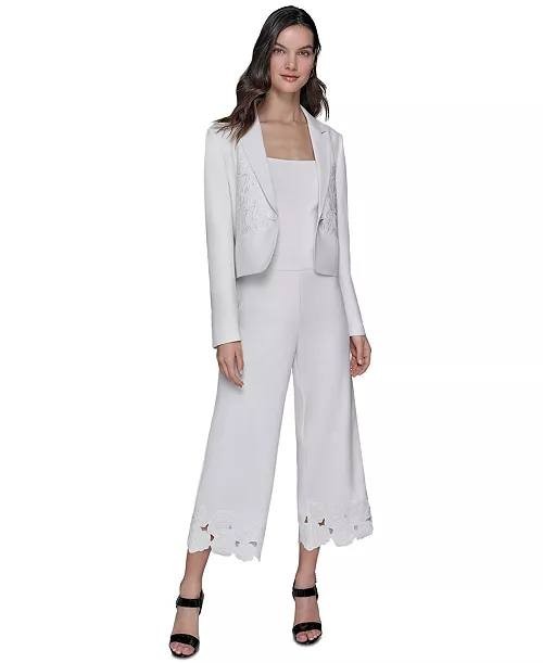 Karl Lagerfeld Paris Cropped Embroidered Blazer White 14 NWOT $209