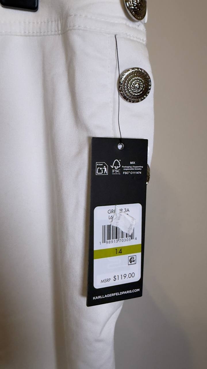 Karl Lagerfeld Paris Sailor Button Flare Leg Pant White 14 NWT $119
