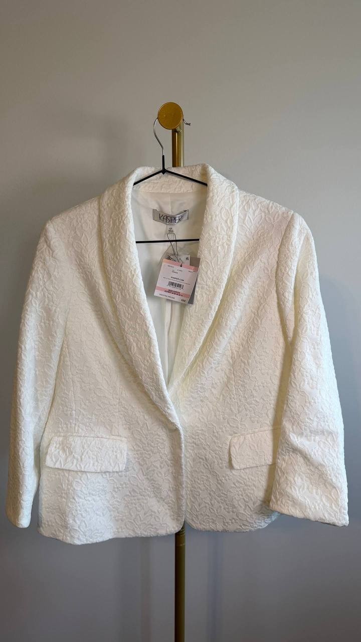 Kasper Women’s Bonded‑Lace Shawl‑Collar Blazer Lily White 10P $149 NWT