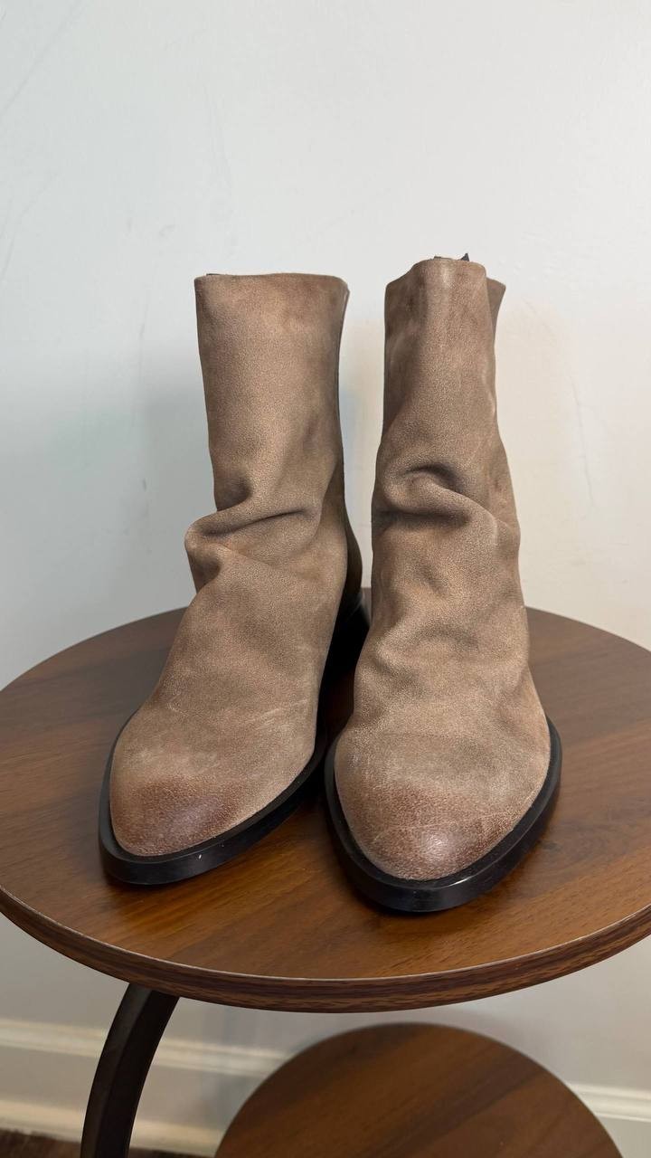 Steve Madden Nexie Bootie Taupe Suede 6.5M Block Heel Back Zip $159.99 NWB