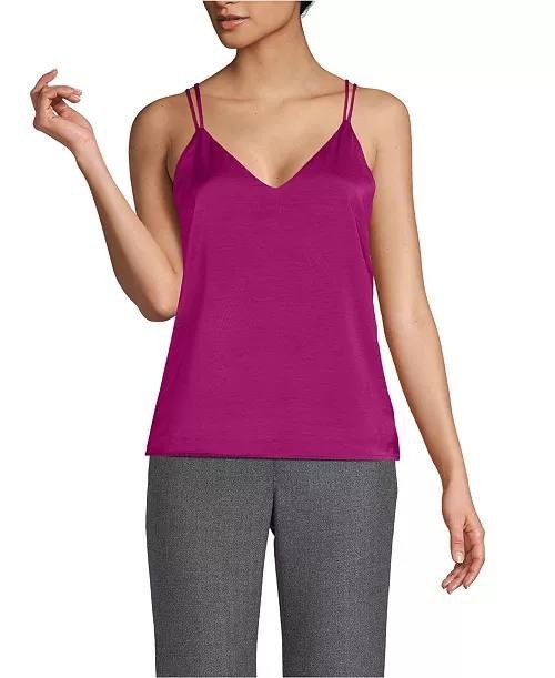 Lands’ End Satin V-Neck Camisole Vivid Berry Pink S $60