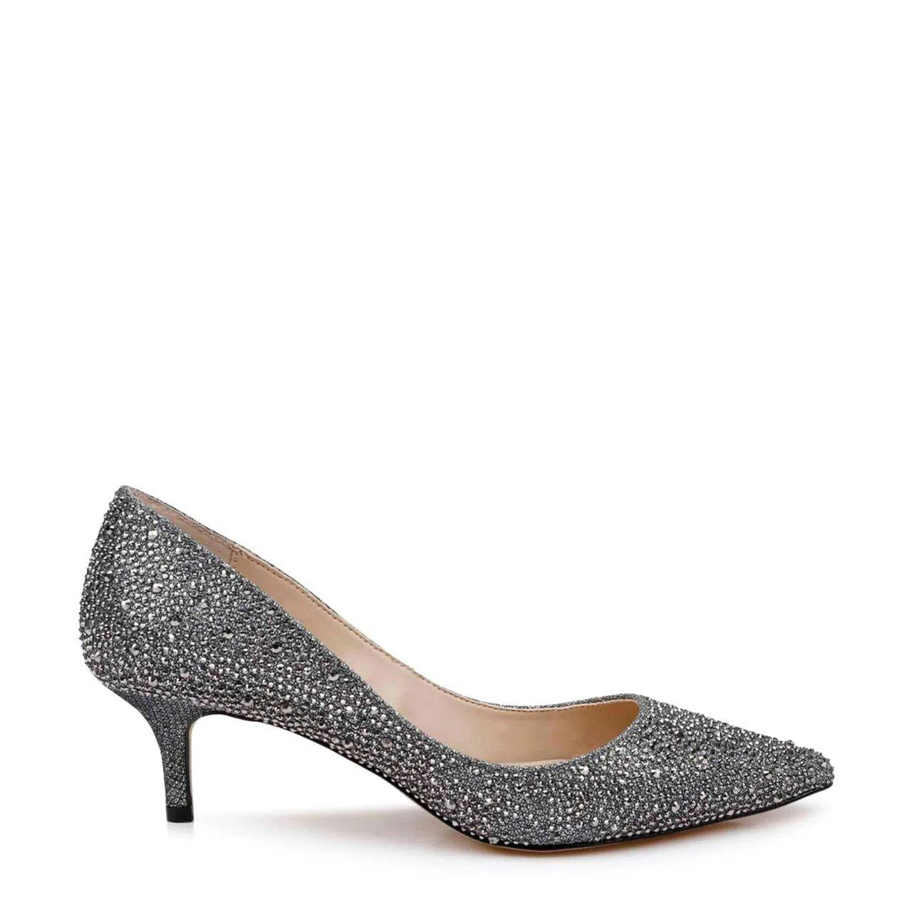 Badgley Mischka Jewel Smoke Glitter Fabric Heeled Pumps 7 New in Box $99