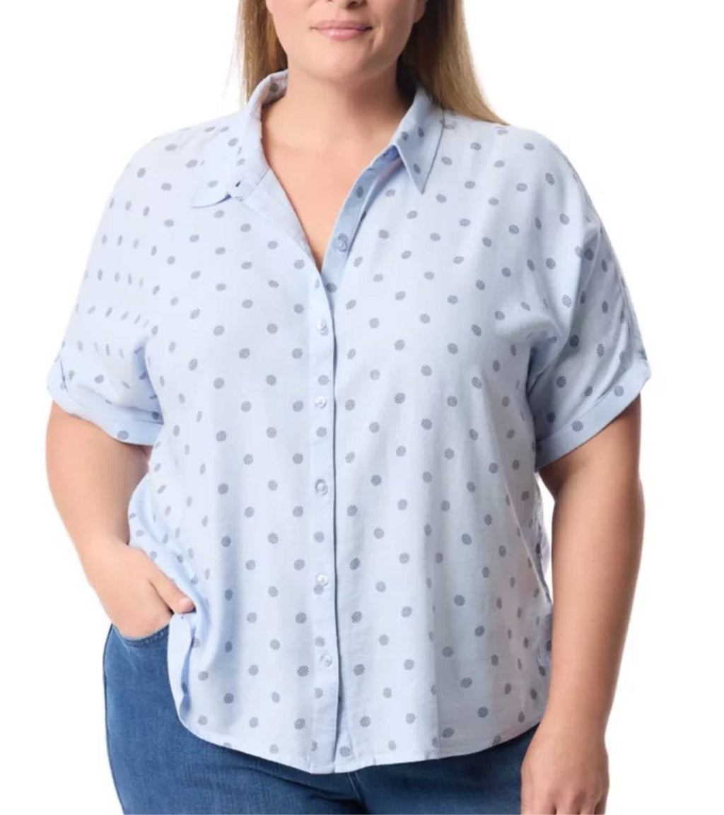 Gloria Vanderbilt Plus Size Short Sleeve Woven Shirt Blue 3X NWT $48