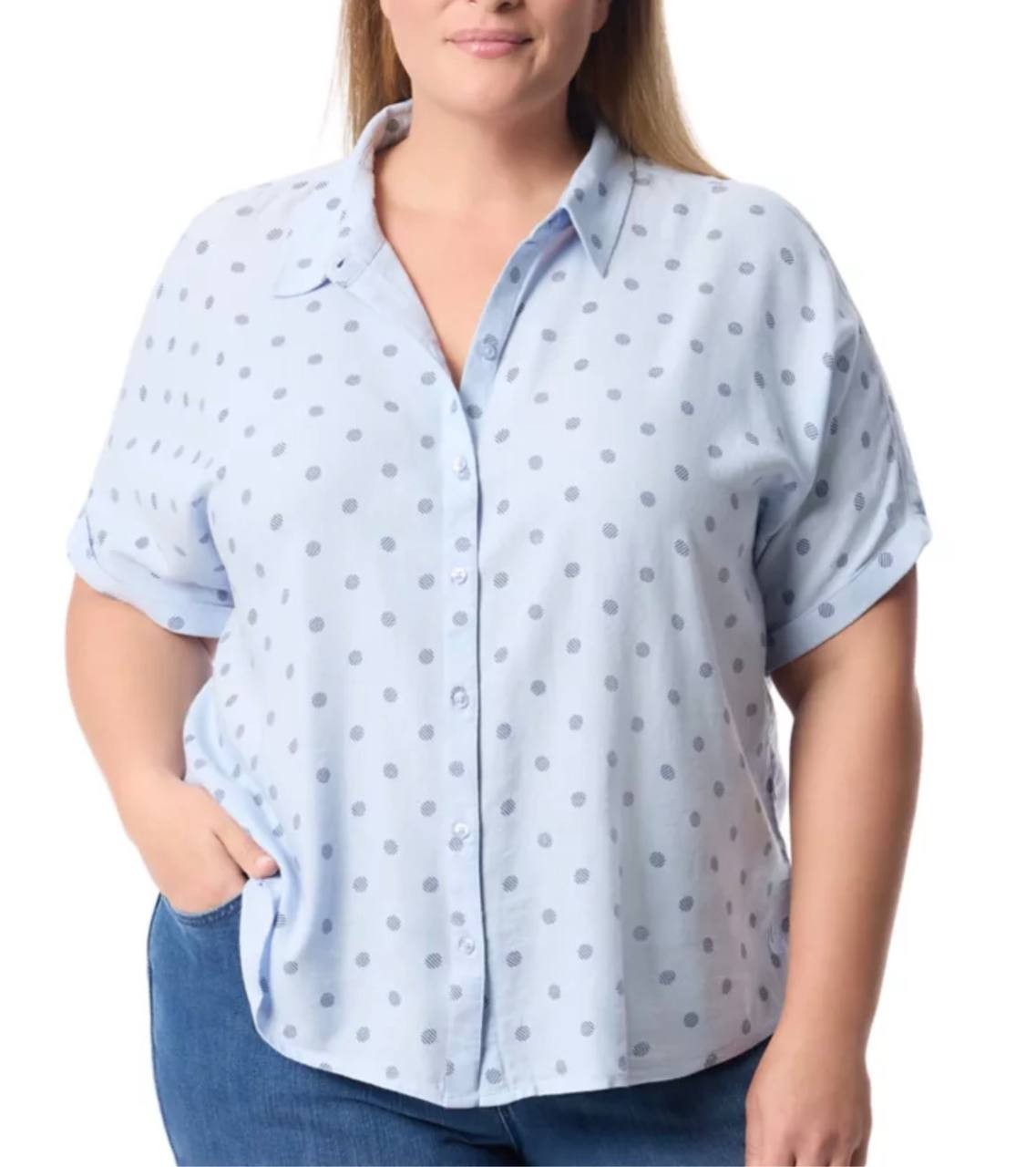 Gloria Vanderbilt Plus Size Short Sleeve Woven Shirt Blue 3X NWT $48