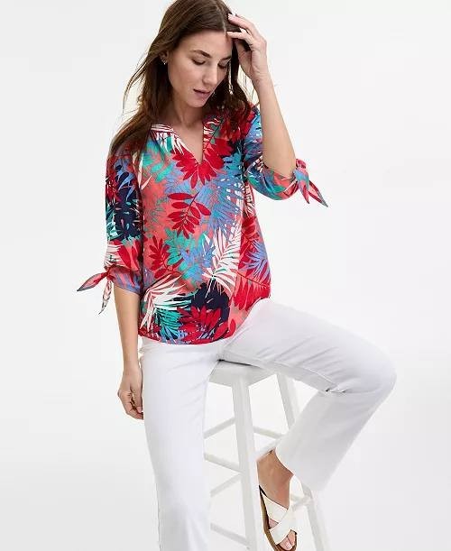 Jones New York Women’s Printed Top Coral Sun Multi PXS NWT $79.50