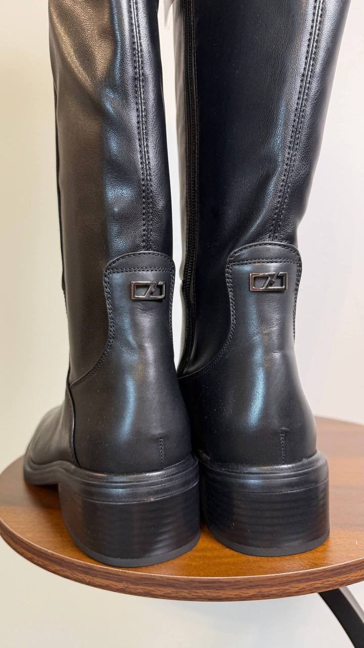 Franco Sarto Gisella Boots 7.5M Black Leather Tall Square Toe NIB msrp$225