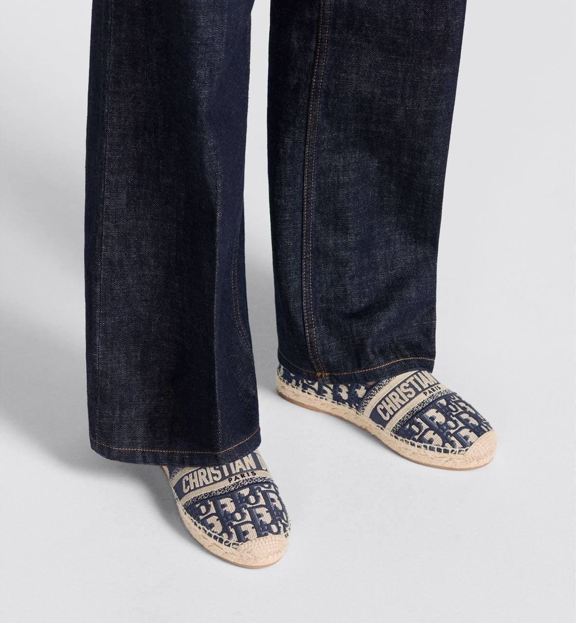 Dior  Granville  Espadrille  Deep Blue  Oblique  Cotton  38 B  Pre‑owned 