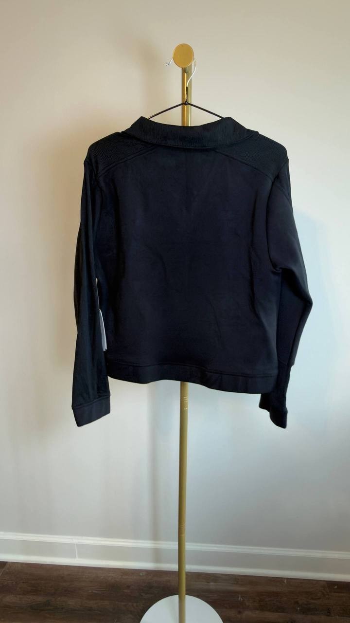 Three Dots Kendra Collared V‑Neck Long‑Sleeve Top Black XS NWT $88