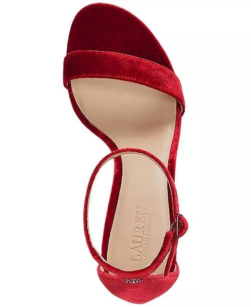 Lauren Ralph Lauren Red Velvet Mid Heel Sandals 7.5B NIB MSRP $148