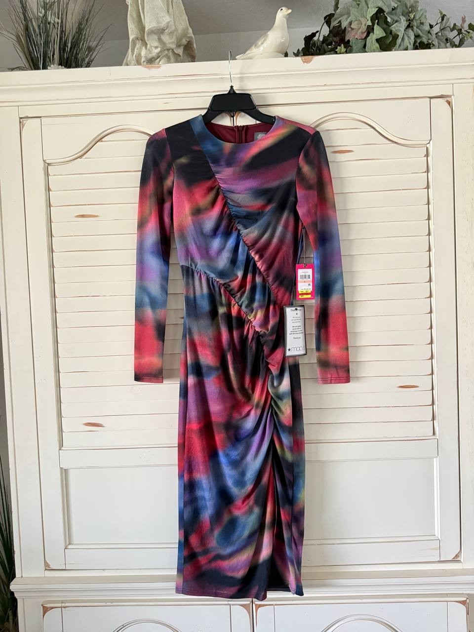 Vince Camuto Mesh Bodycon Dress – Size 2 – NWT – Floral Multi Long Sleeve Ruched