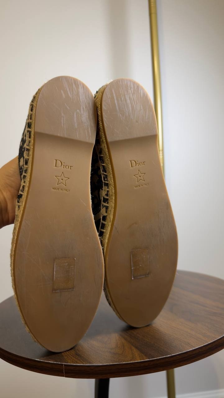 Dior  Granville  Espadrille  Deep Blue  Oblique  Cotton  38 B  Pre‑owned 