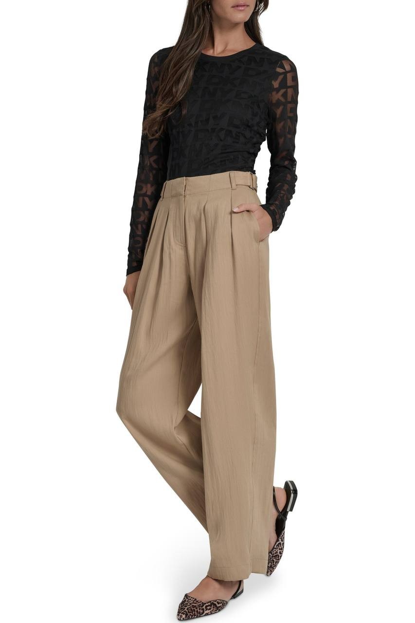 DKNY Weathered Twill Pleated Pants Travertine 12 NWT $99