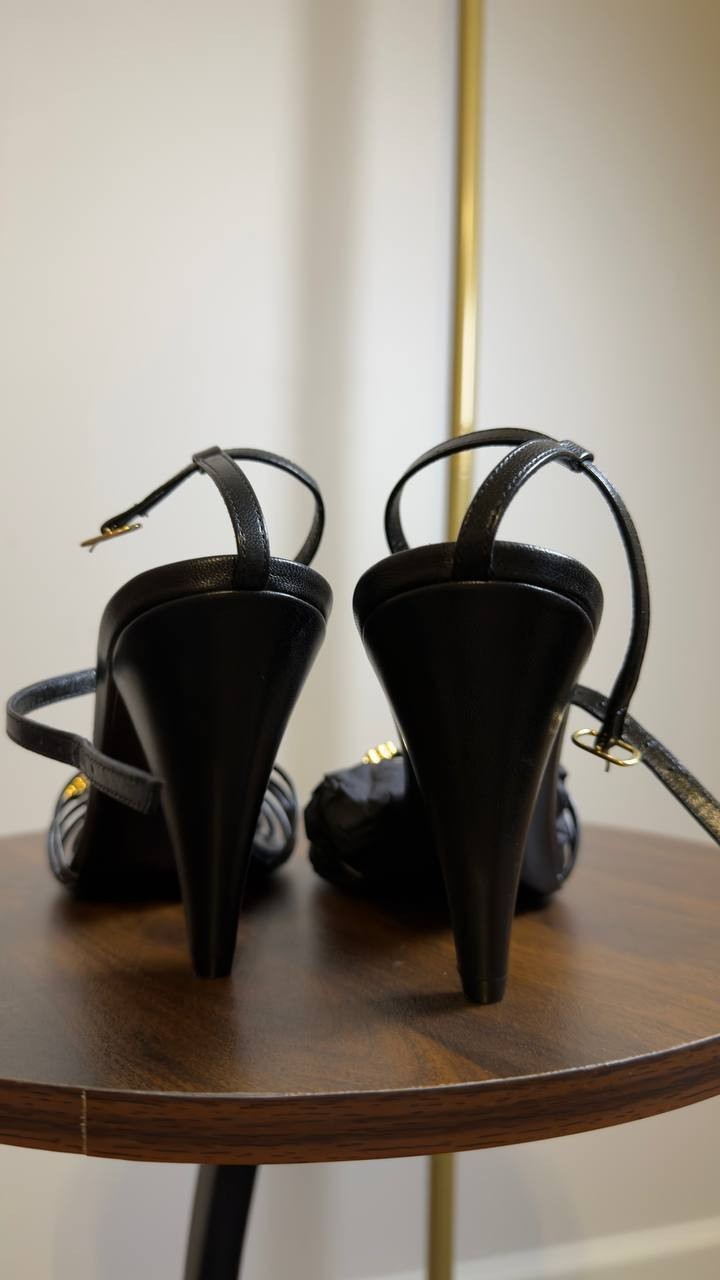 Celine  Cage  Heeled  Sandal  in Satin  Black  Size  39  New in Box  $1450