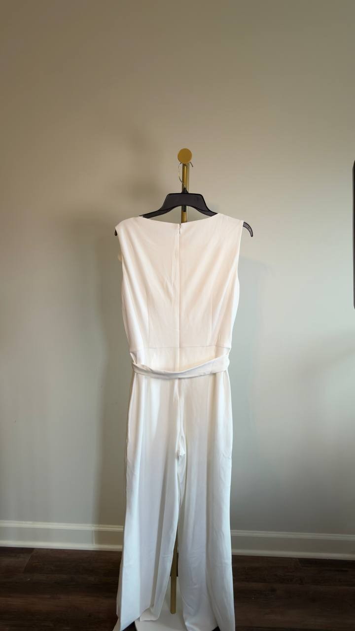 Anne Klein Sleeveless Ruffled Wide-Leg Jumpsuit Women’s M White NWT $119