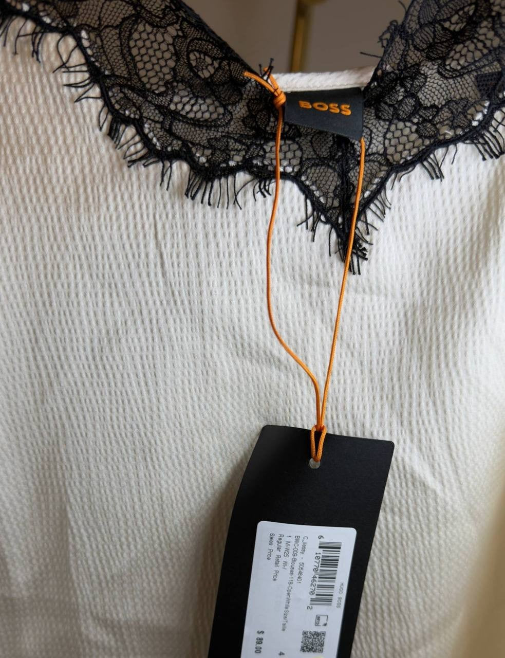 BOSS Ilessy Eyelash Lace Satin Camisole Open White 4 NWT $89
