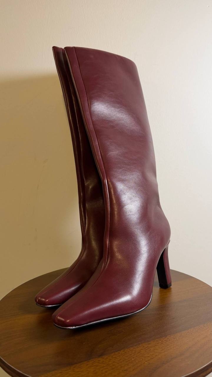 Madden Girl Voyage Boots 6 Bordeaux PU Knee‑High Square Toe Dress NIB msrp$99