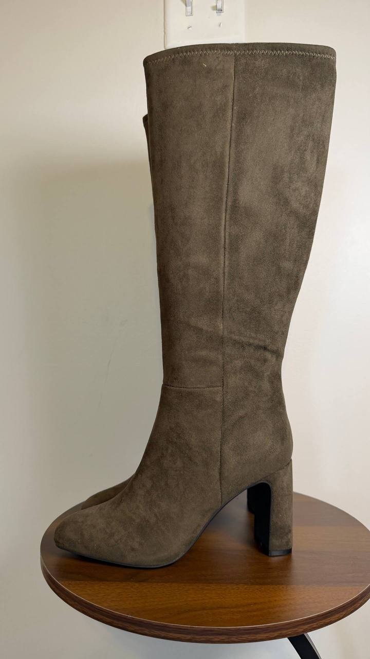 Madden Girl Wisee Boots 8.5 Olive Microsuede Knee‑High Block Heel New In Box $99