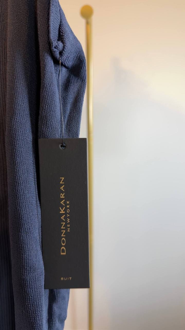 Donna Karan New York Sleeveless Rib Knit Top Gold Buttons Navy L NWT $99