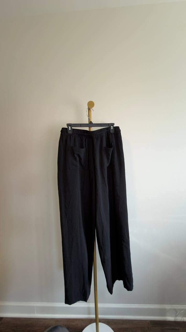 Adrianna Papell Tie Belt Airflow Pleated Wide‑Leg Pants Black L NWT $50