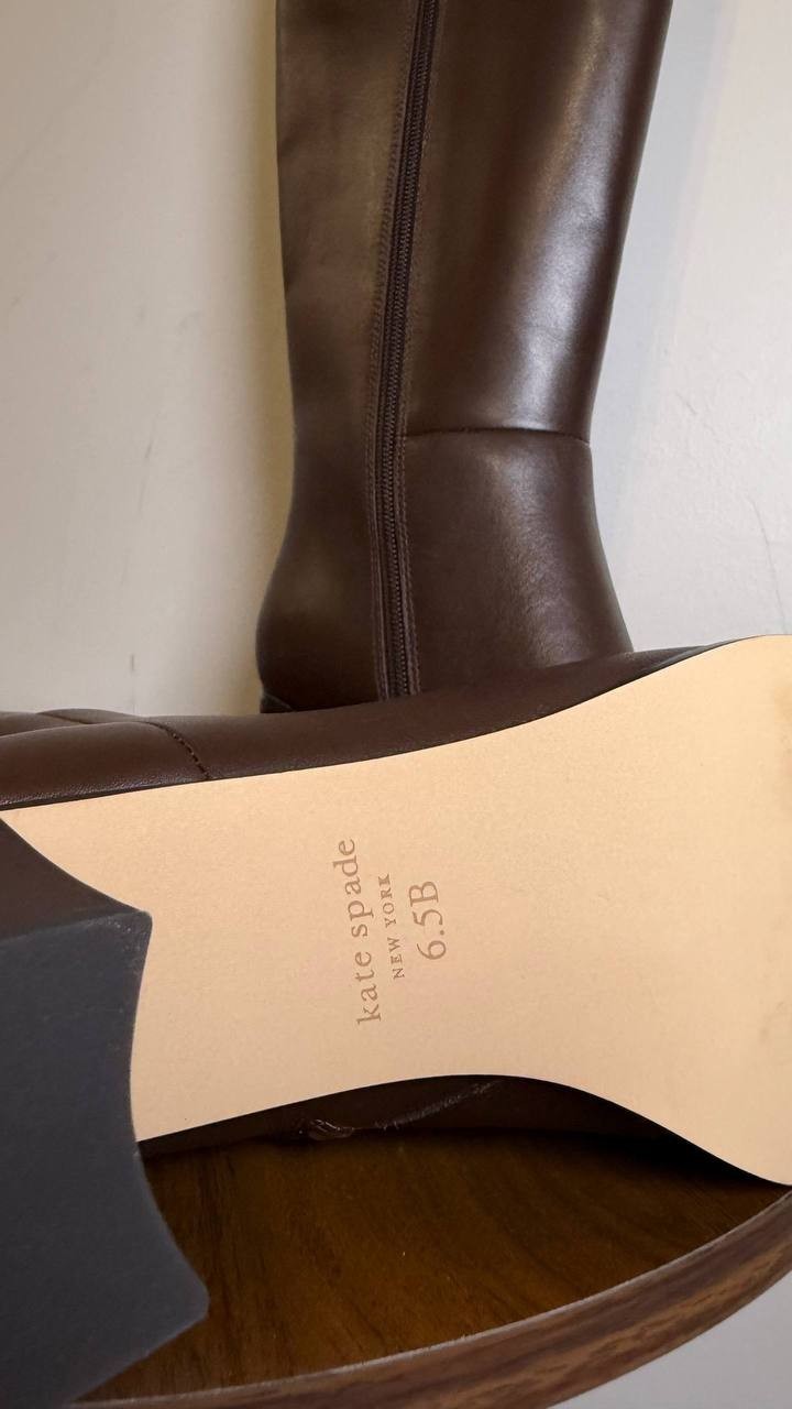 Kate Spade Aimee Tall Leather Boots Brown 6.5B Block Heel NWB $348