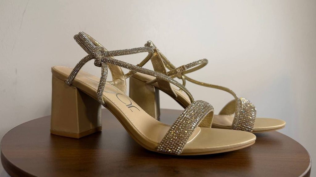 Sugar Neeve Dress Sandals 7.5M Champagne Satin Block Heel NIB msrp$59.99