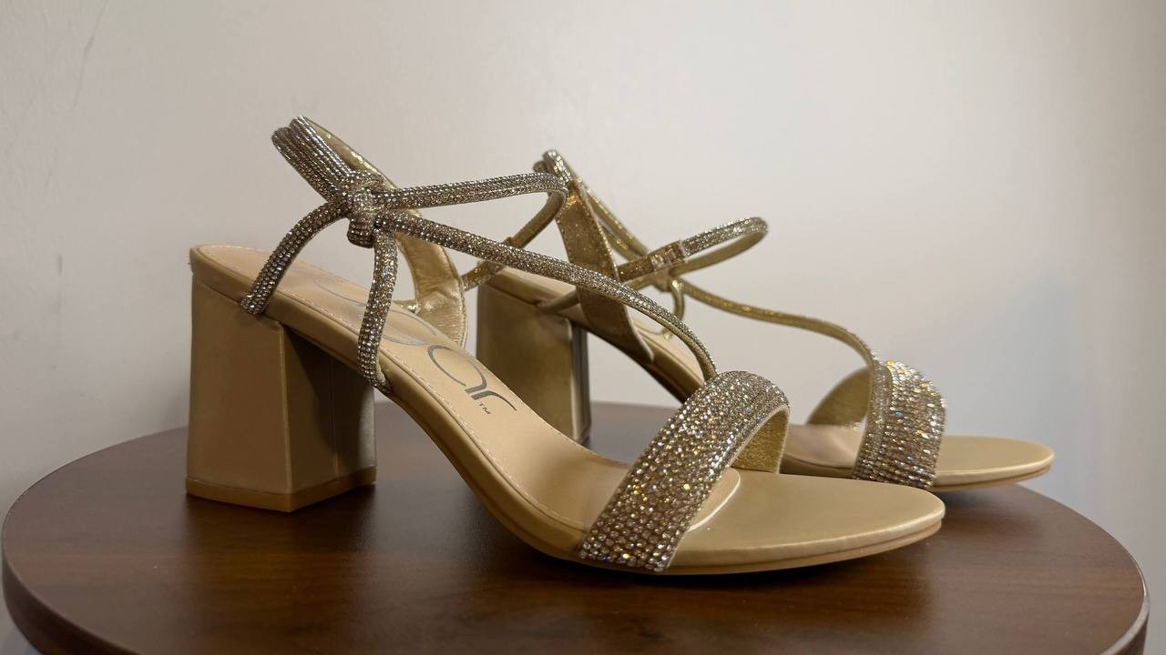 Sugar Neeve Dress Sandals 7.5M Champagne Satin Block Heel NIB msrp$59.99