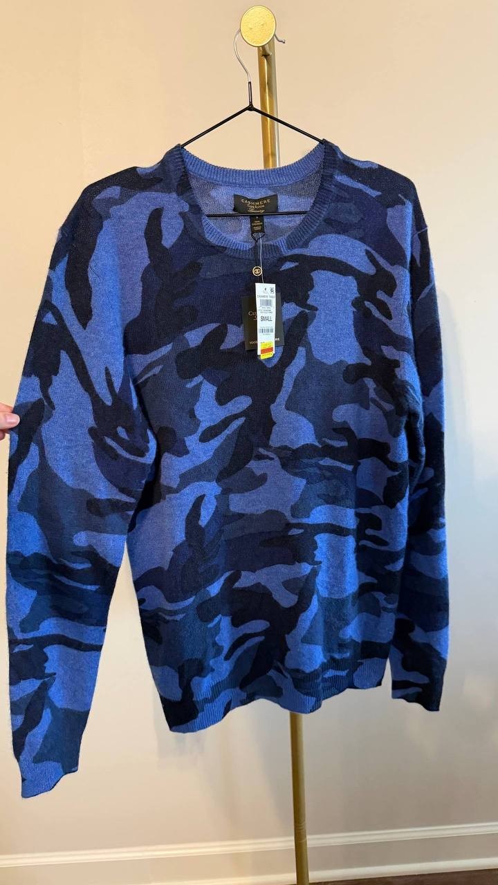 Club Room Men’s 100% Cashmere Camo Printed Sweater Crewneck S $189 NWT