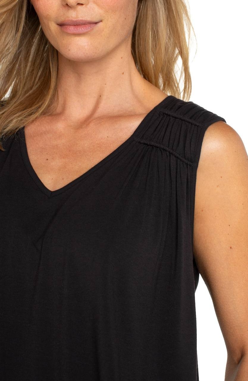 Liverpool Sleeveless Shirred Detail Knit Top Black XS NWT Modern Classic MSRP$48