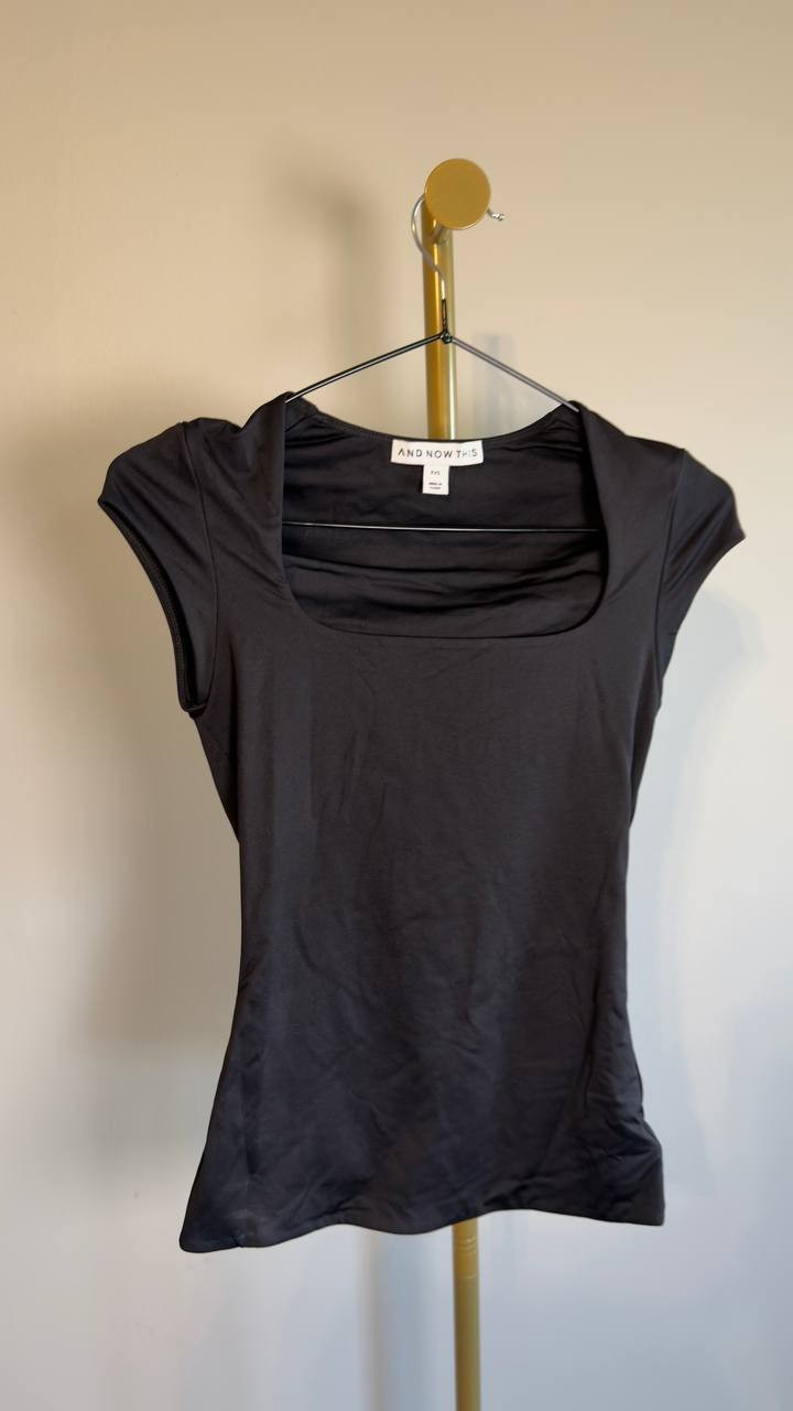 And Now This Petite Square-Neck Cap-Sleeve Top Black PXS Pre-Owned $19.99
