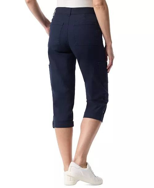Gloria Vanderbilt Adjustable‑Hem Cargo Capri Pants – Size 14 – Black – NWT