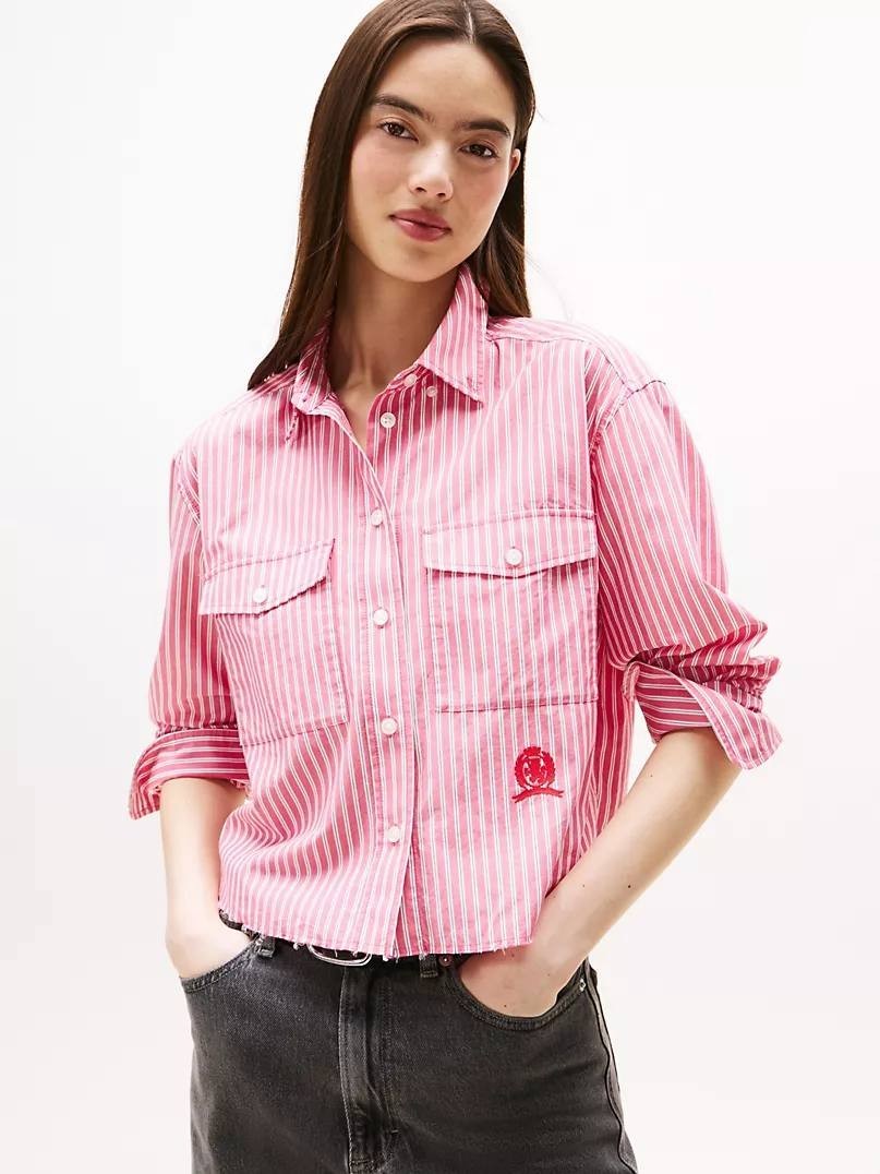 Tommy Jeans Crest Shirt Blouse Vintage Cerise L NWT $79.50