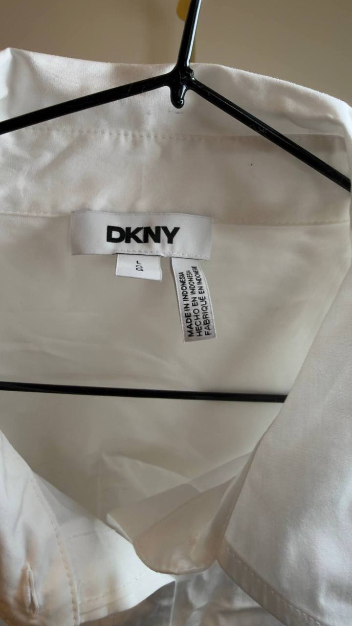 DKNY Cotton Belted Button‑Front Shirt White L NWT $119