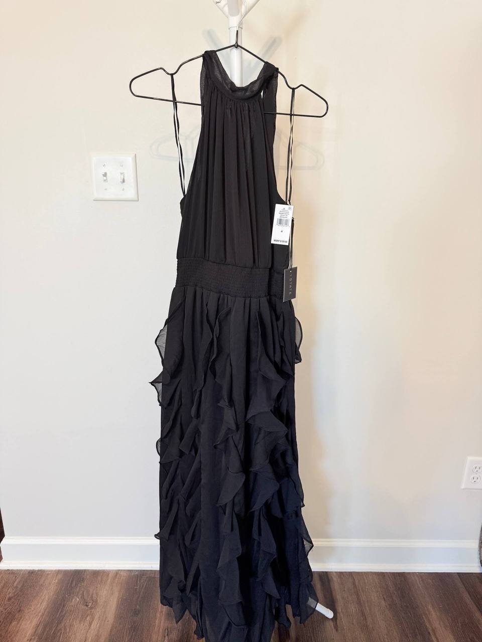 1.State Black Halter Neck Maxi Dress M NWT Flounce Sleeveless Elegant Summer