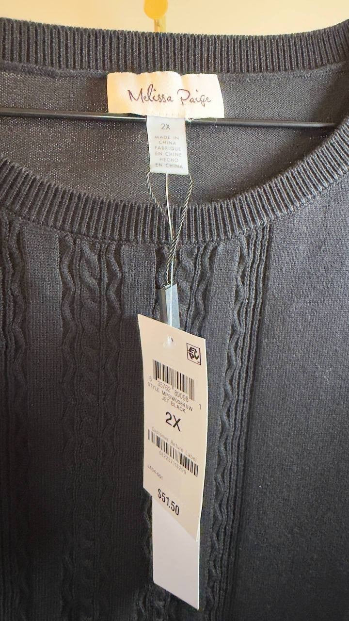 Melissa Paige Lace Front Crewneck Top Black 2X NWT $51.50