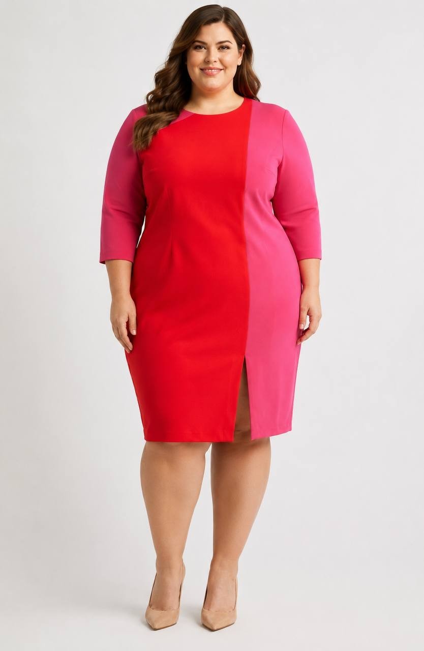 Anne Klein Colorblock Sheath Dress 3/4  Sleeves Fuchsia/Rose 16 NWT $139