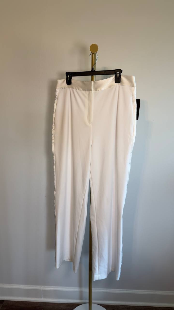 Muse Satin-Trim Straight-Leg Pants Ivory 14 NWT $99
