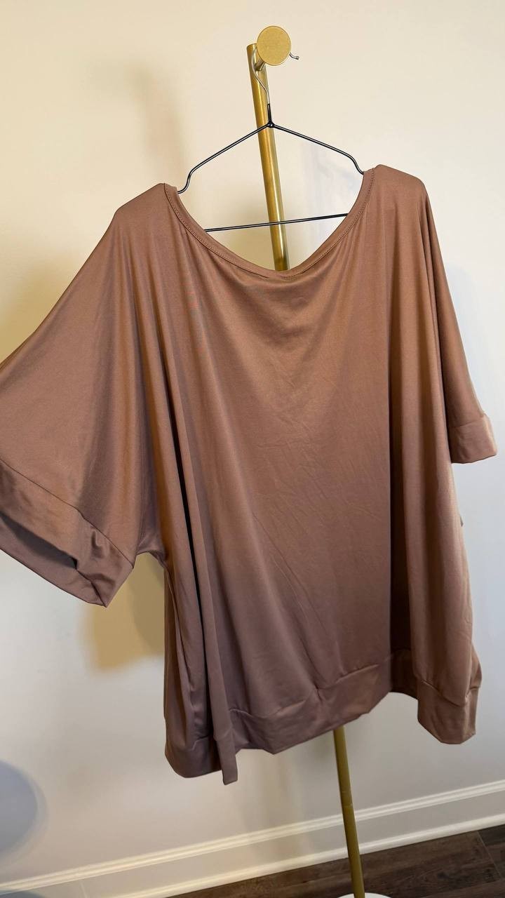 24Seven Comfort Apparel Plus Size Boat Neck Top Wide Leg Pants Set Mocha 4X NWT