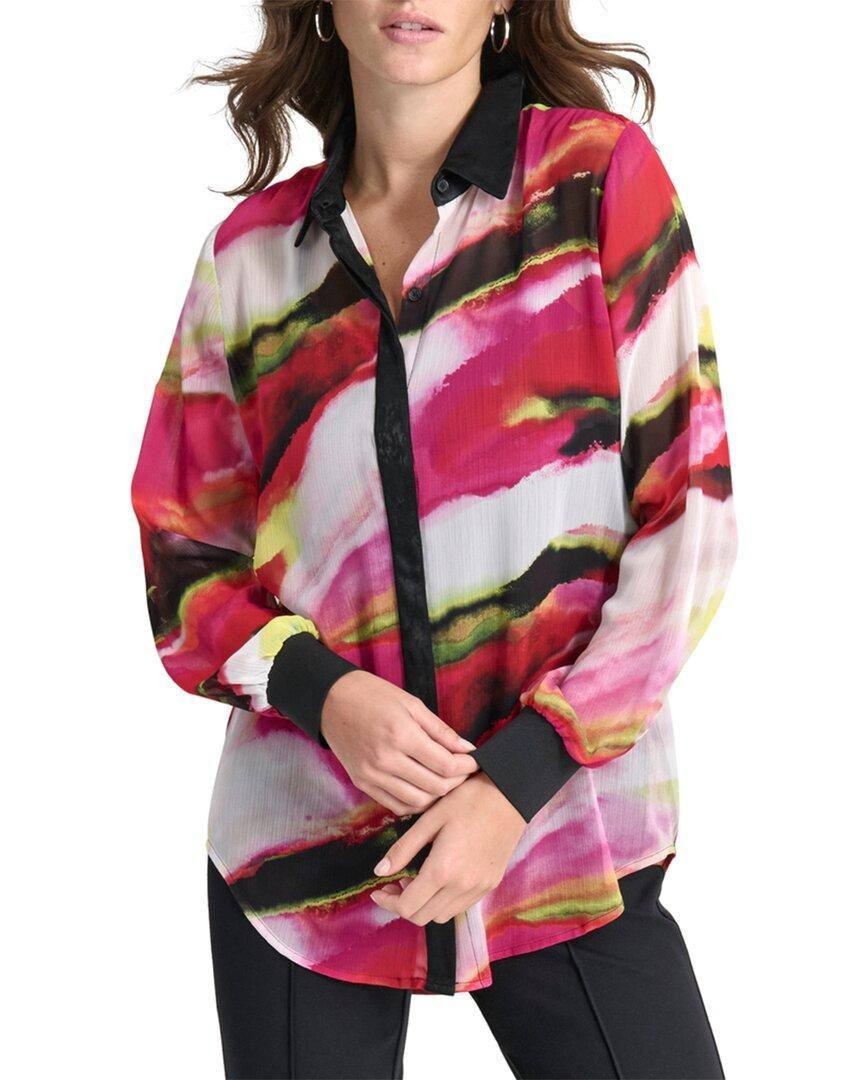DKNY Crinkled Chiffon Abstract‑Print Blouse XL NWT $89