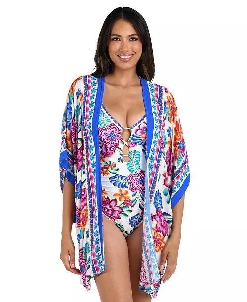 La Blanca Paradiso Open‑Front Cover‑Up Kimono Multi One Size NWOT $110