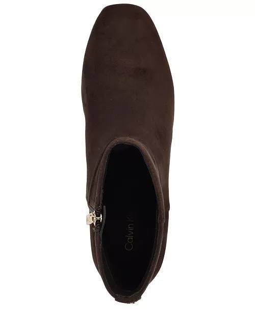 Calvin Klein Parry Block Heel Ankle Booties Dark Brown 8.5M Man‑Made $129 NWB