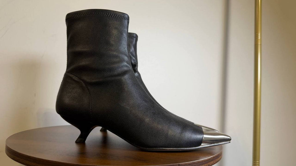 Katy Perry Black Polyurethane Micro Heel Stretch Booties 6M NIB MSRP $129
