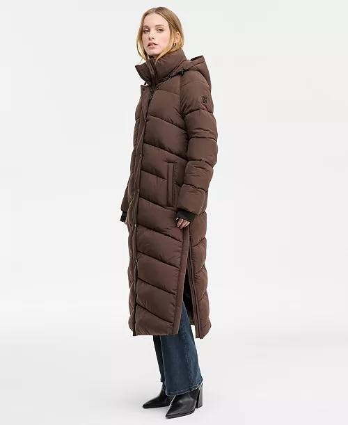 BCBG Hooded Water-Resistant Maxi Puffer Coat Chocolate Size XL NWT $350