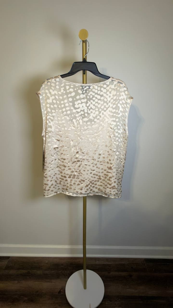 Donna Karan New York Cap‑Sleeve Silk‑Blend Burnout Blouse Beige XL NWT $129